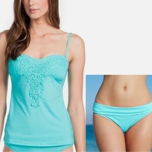 Kenneth Cole Reaction Turquoise Bikini Tankini with Embroidery women’s size L